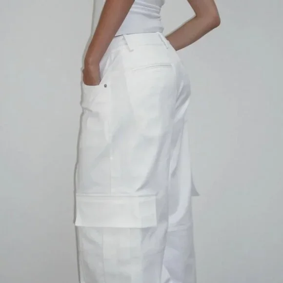 NWT Local European White RELAXED DENIM CARGO Oversized Pants Size Small - Picture 3 of 7